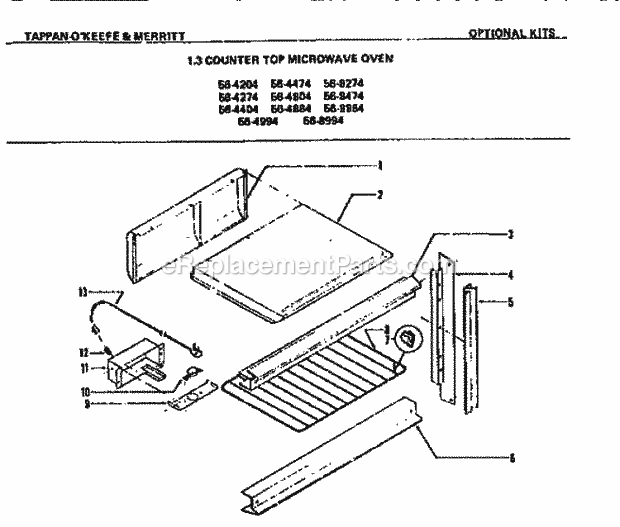 Tappan 56-4474-10-01 Table Top Microwave Oven Optional Kits Diagram