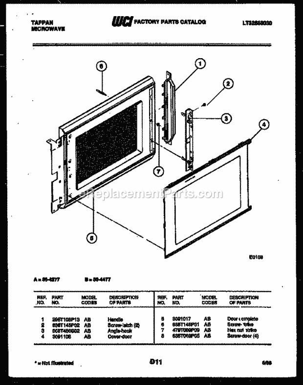 Tappan 56-4477-10-02 Table Top Microwave Door Parts Diagram