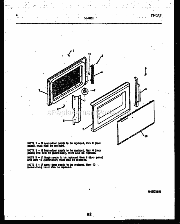 Tappan 56-4851-10-02 Table Top 1.3 Microwave Oven Door Parts Diagram