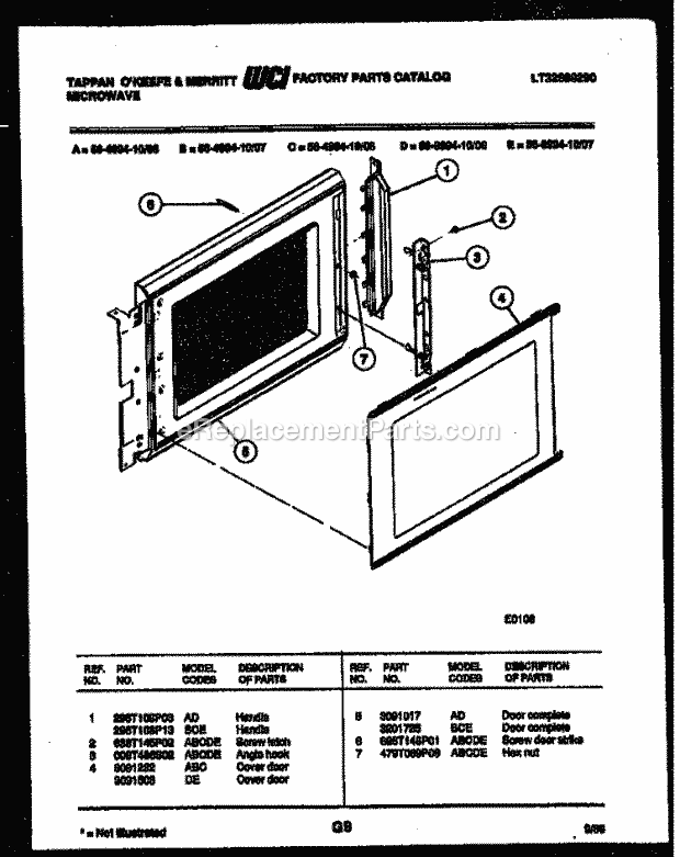 Tappan 56-4994-10-08 Table Top Microwave Door Parts Diagram