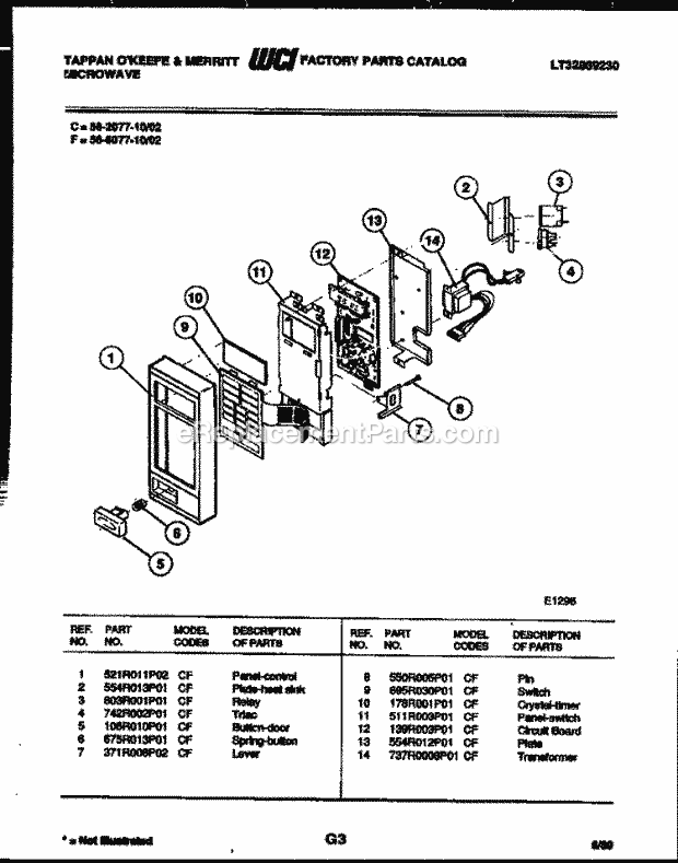 Tappan 56-5007-10-02 Table Top Microwave Power Control Parts Diagram