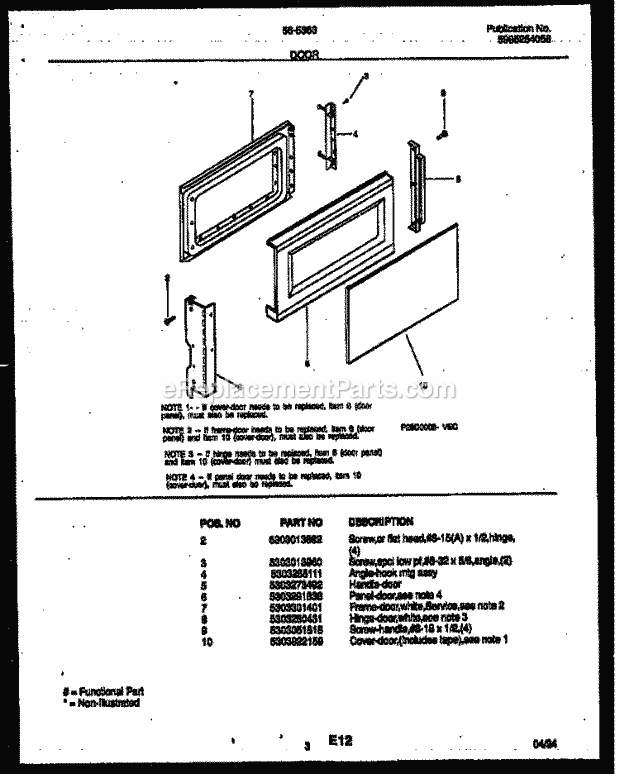 Tappan 56-5363-10-04 Table Top 1.3 Microwave Oven Door Parts Diagram