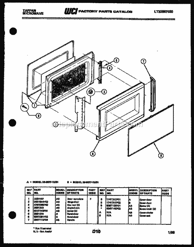 Tappan 56-6677-10-01 Table Top Microwave Door Parts Diagram
