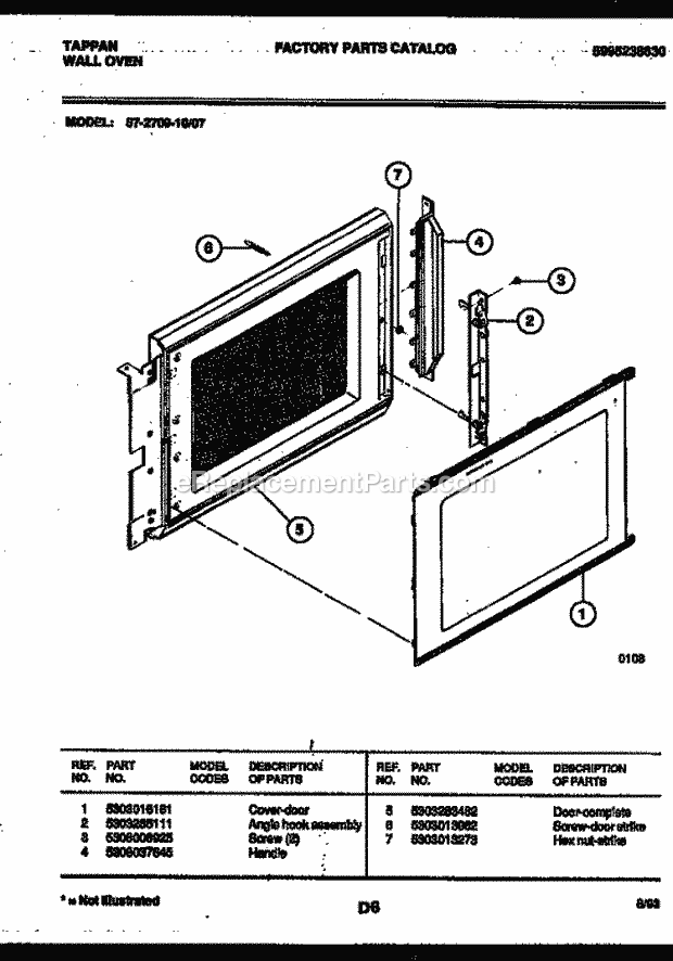 Tappan 57-2709-00-07 Wall Oven Microwave Combo, Electric Wall Oven - 5995238630 Upper Oven Door Parts Diagram