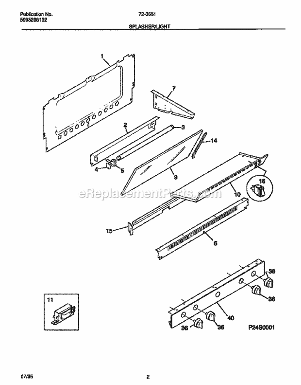 Tappan 72-3651-00-07 Gas Tappan Gas Range - 5995268132 Splasher / Light Diagram