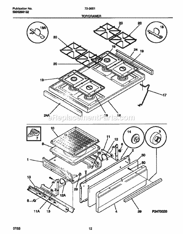 Tappan 72-3651-00-07 Gas Tappan Gas Range - 5995268132 Top / Drawer Diagram