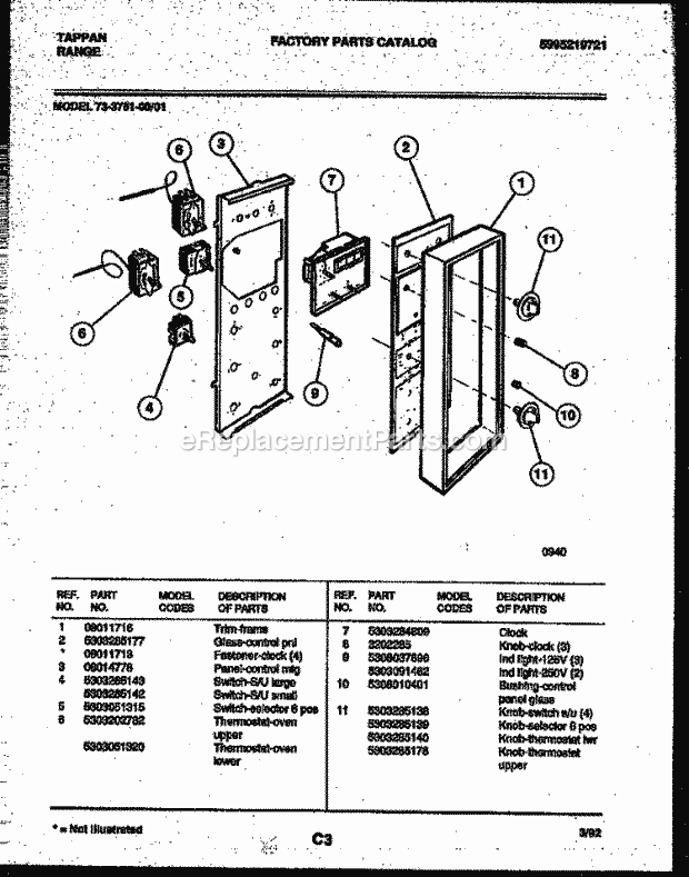 Tappan 73-3751-23-01 Electric Range - Electric - 5995219721 Control Panel Diagram