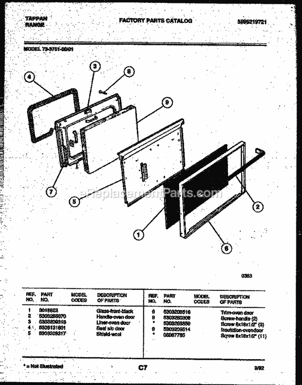 Tappan 73-3751-23-01 Electric Range - Electric - 5995219721 Lower Oven Door Parts Diagram