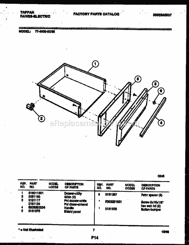 Tappan 77-4950-00-05 Electric Range - Electric - 5995245007 Drawer Parts Diagram
