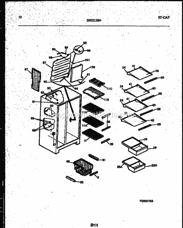 Tappan 95-2491-00-01 Side-By-Side Side-By-Side Refrigerator - 5995211884 Shelves and Supports Diagram