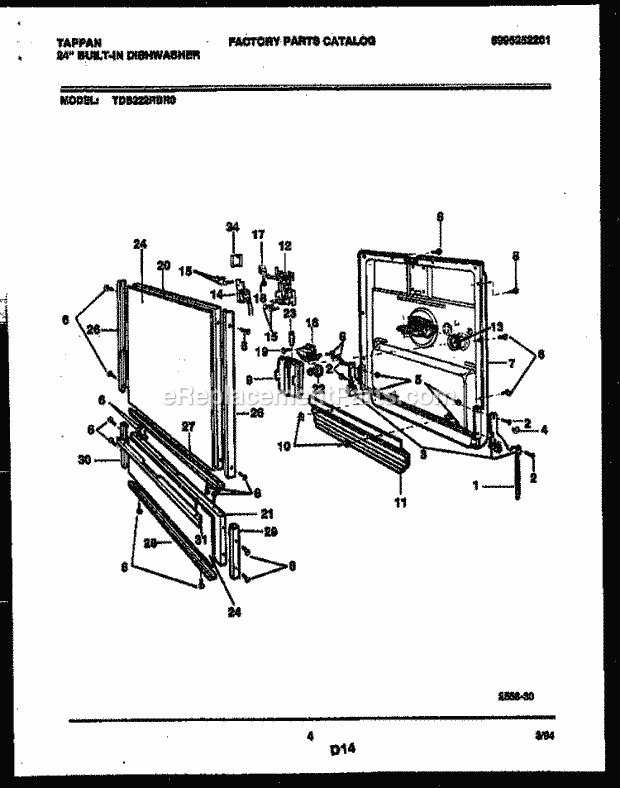 Tappan TDB222RBR0 Dishwasher Door Parts Diagram