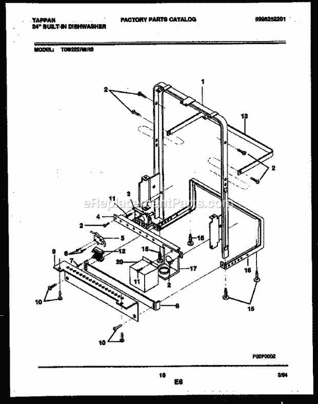 Tappan TDB222RBR0 Dishwasher Power Dry and Motor Parts Diagram