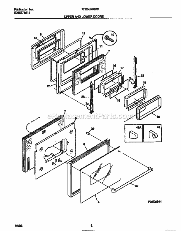 Tappan TEB555CCB1 Electric Tappan Electric Wall Oven - 5995276515 Upper and Lower Doors Diagram