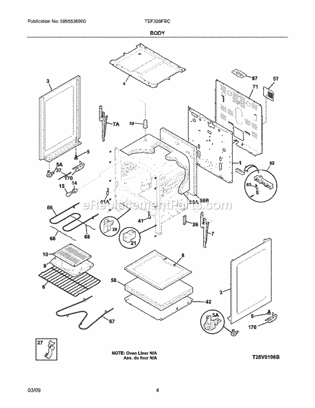 Tappan TEF326FBC Range Body Diagram