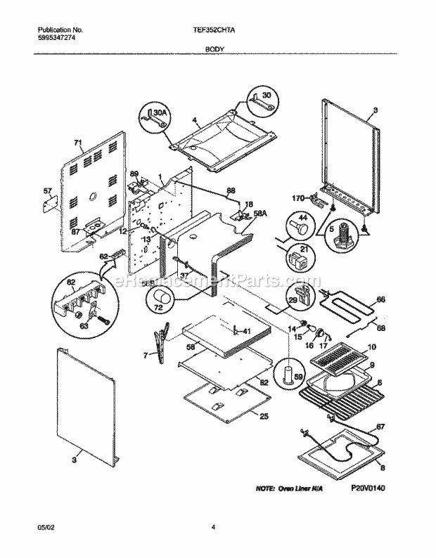 Tappan TEF352CHTA Freestanding, Electric Electric Range Body Diagram