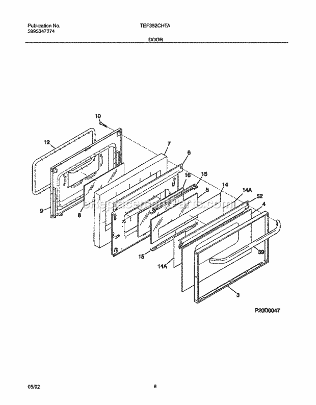 Tappan TEF352CHTA Freestanding, Electric Electric Range Door Diagram