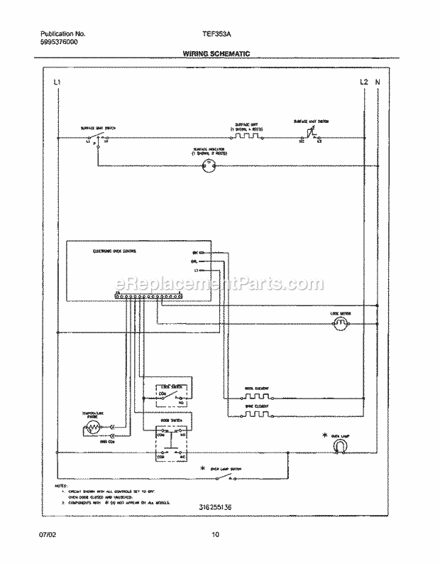 Tappan TEF353AQC Freestanding, Electric Range Page G Diagram