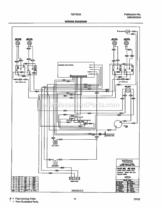 Tappan TEF353AQE Freestanding, Electric Range Page F Diagram