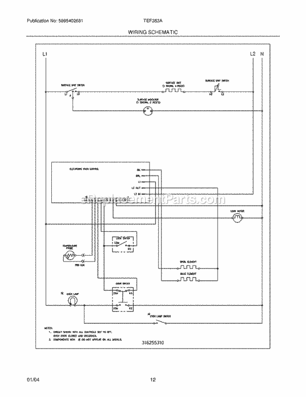Tappan TEF353AQF Freestanding, Electric Range Page G Diagram