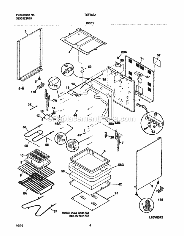 Tappan TEF353AUB Freestanding, Electric Range Body Diagram