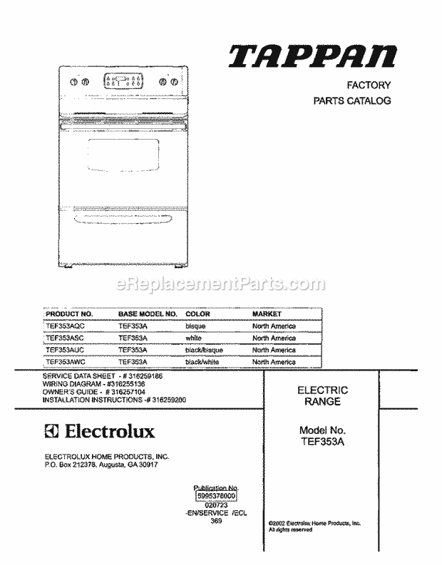 Tappan TEF353AUC Freestanding, Electric Range Page C Diagram