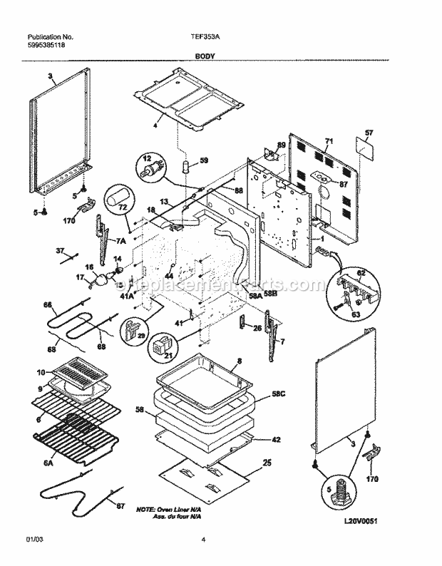 Tappan TEF353AUD Freestanding, Electric Range Body Diagram