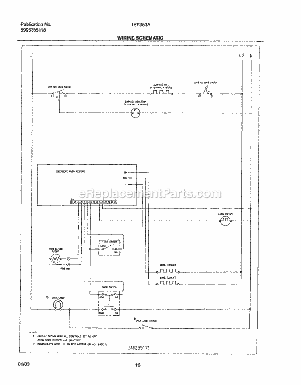 Tappan TEF353AWD Freestanding, Electric Range Page G Diagram