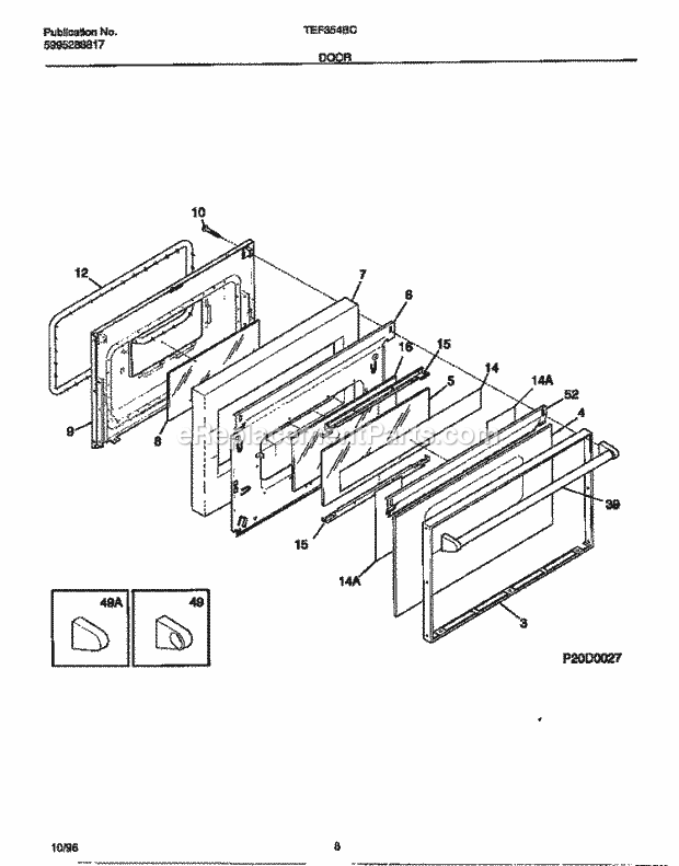 Tappan TEF354BCWC Freestanding, Electric Tappan Electric Range - 5995288817 Door Diagram