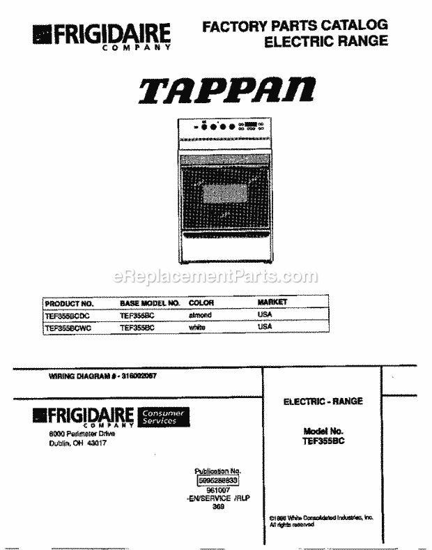 Tappan TEF355BCDC Freestanding, Electric Tappan Electric Range - 5995288833 Page C Diagram