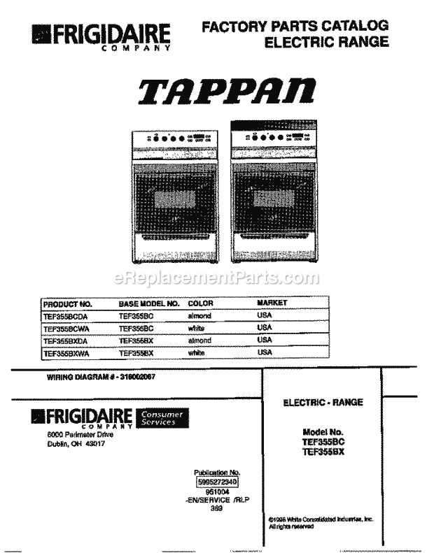 Tappan TEF355BXWA Electric Tappan Electric Range - 5995272340 Page C Diagram