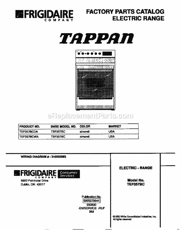 Tappan TEF357BCDA Freestanding, Electric Tappan Electric Range - 5995270641 Page C Diagram