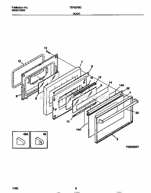 Tappan TEF357BCDB Freestanding, Electric Tappan Electric Range - 5995275095 Door Diagram