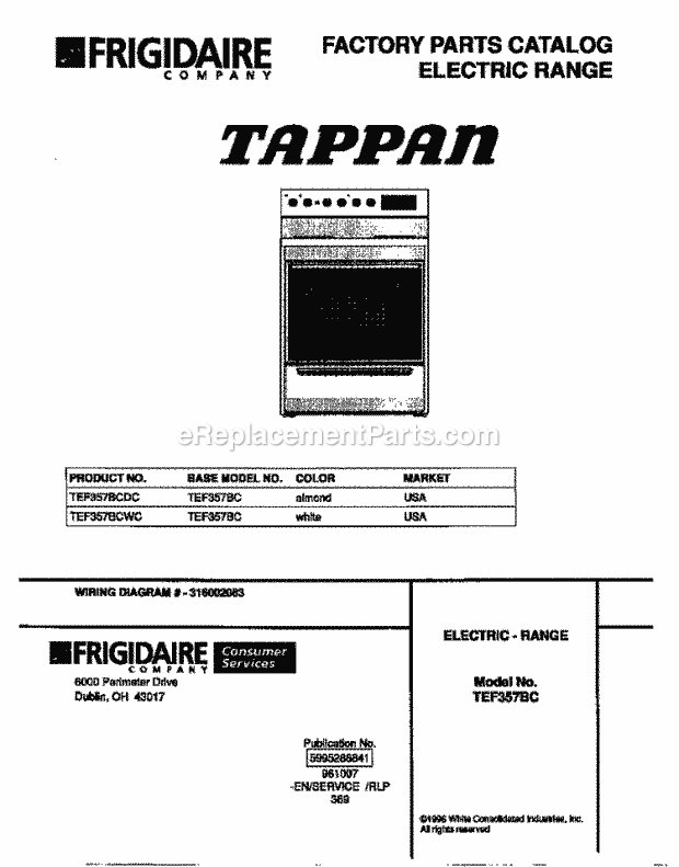 Tappan TEF357BCDC Freestanding, Electric Tappan Electric Range - 5995288841 Page C Diagram