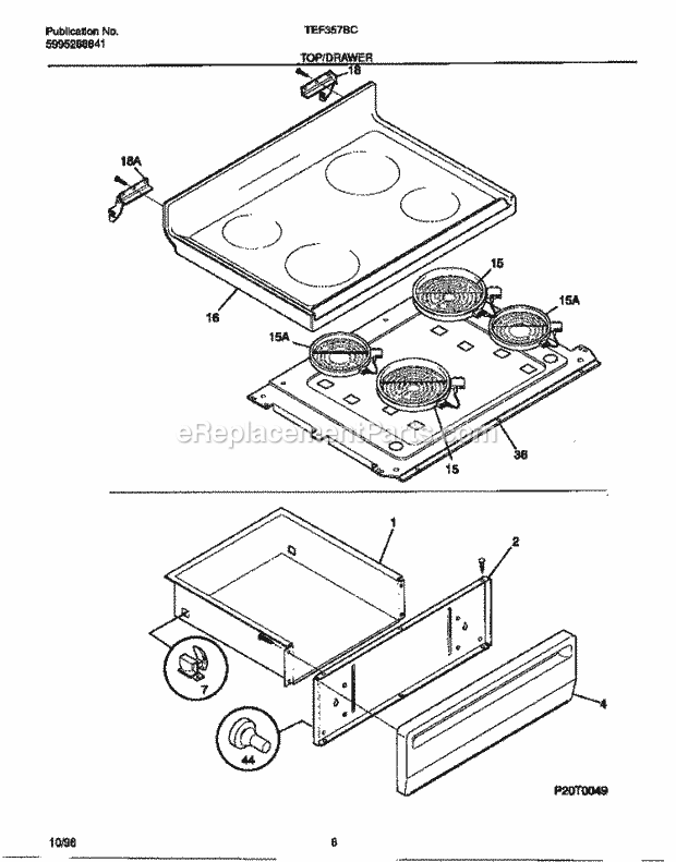 Tappan TEF357BCWC Freestanding, Electric Tappan Electric Range - 5995288841 Top / Drawer Diagram