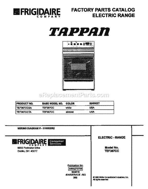 Tappan TEF367CCSA Freestanding, Electric Tappan Electric Range - 5995270708 Page C Diagram