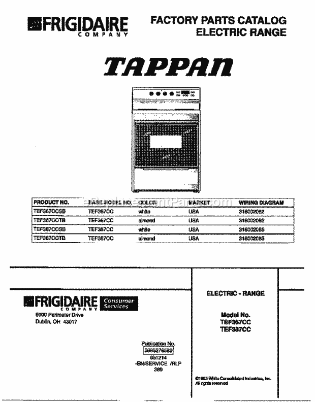 Tappan TEF367CCSB Freestanding, Electric Electric Range - 5995276580 Page C Diagram