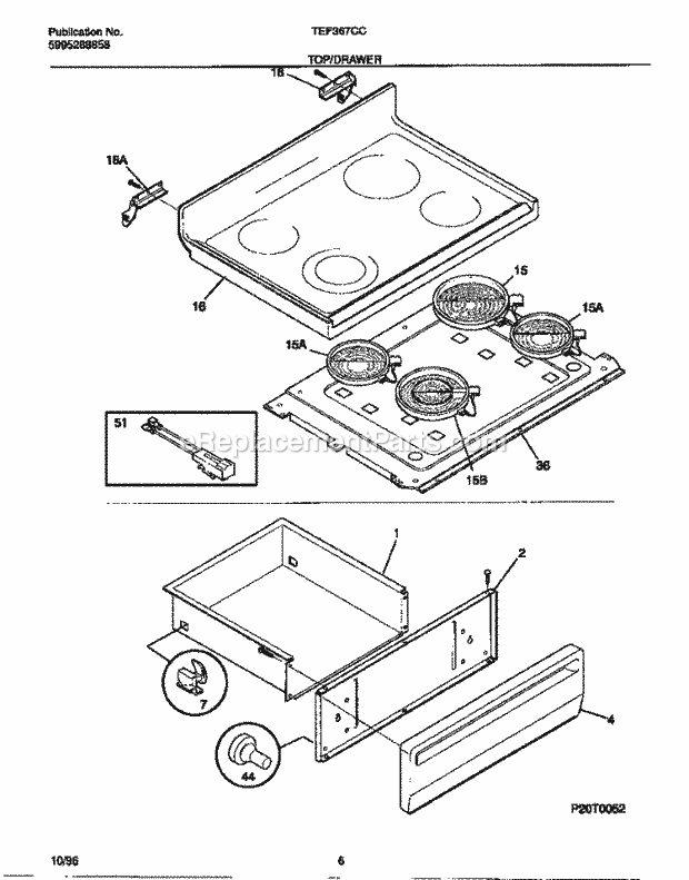 Tappan TEF367CCSC Freestanding, Electric Tappan Electric Range - 5995288858 Top / Drawer Diagram