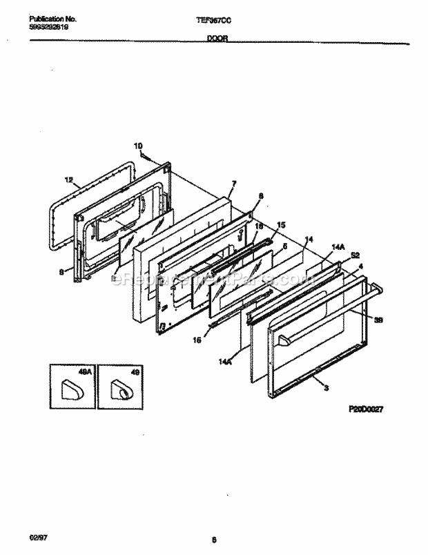 Tappan TEF367CCSD Freestanding, Electric Tappan Electric Range - 5995292819 Door Diagram