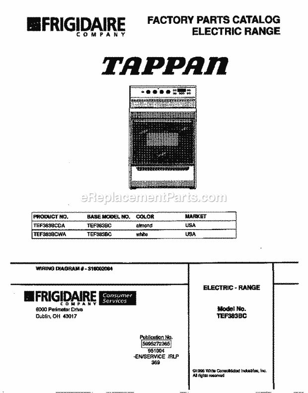 Tappan TEF383BCWA Electric Tappan Electric Range - 5995272365 Page C Diagram