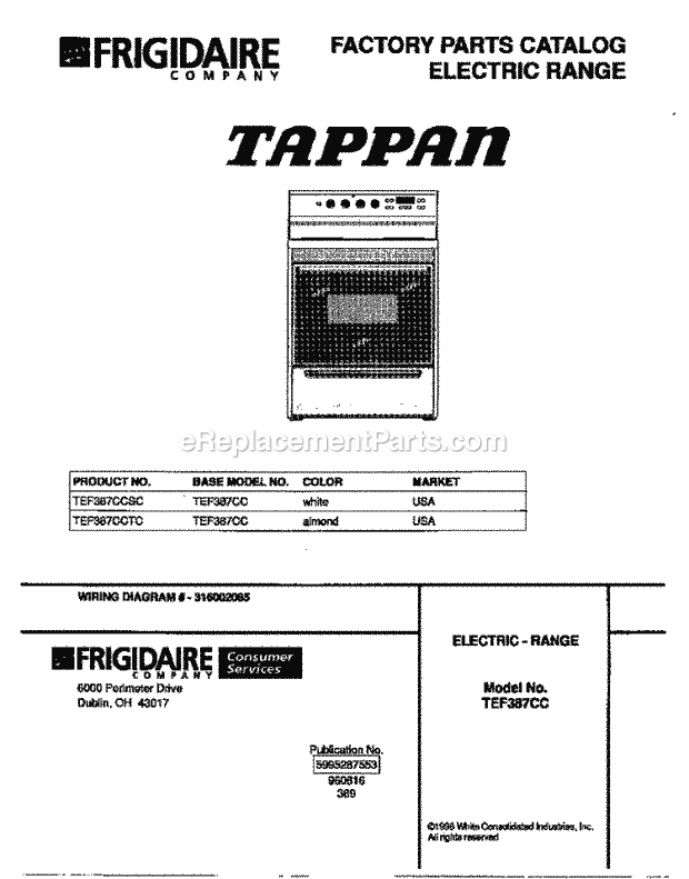 Tappan TEF387CCSC Electric Tappan Electric Range - 5995287553 Page C Diagram