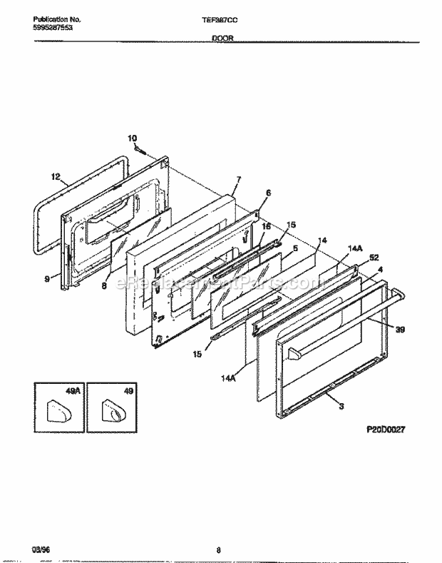 Tappan TEF387CCSC Electric Tappan Electric Range - 5995287553 Door Diagram