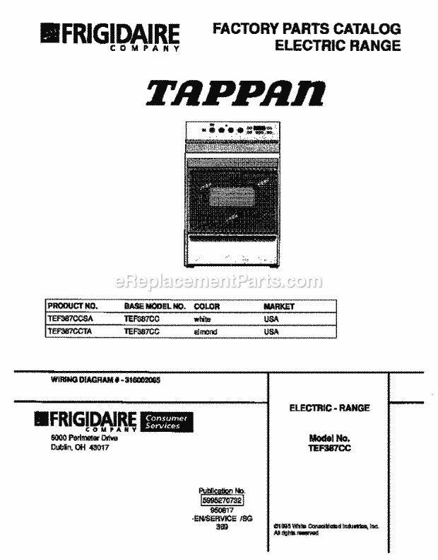 Tappan TEF387CCTA Electric Tappan Electric Range - 5995270732 Page C Diagram