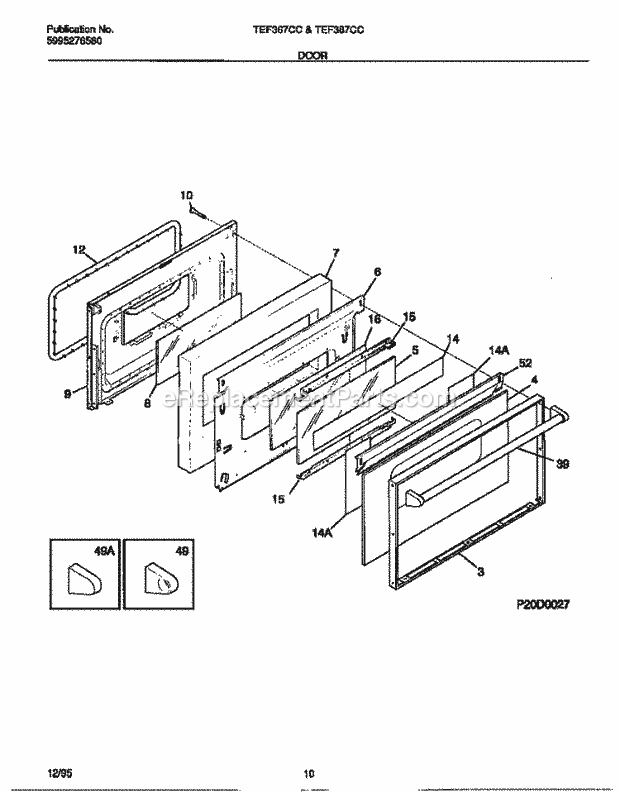 Tappan TEF387CCTB Electric Electric Range - 5995276580 Door Diagram