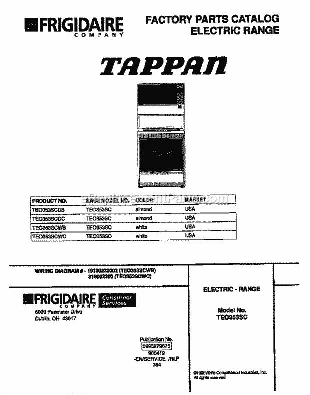 Tappan TEO353SCDC Freestanding, Electric Tappan Electric Range - 5995279675 Page B Diagram