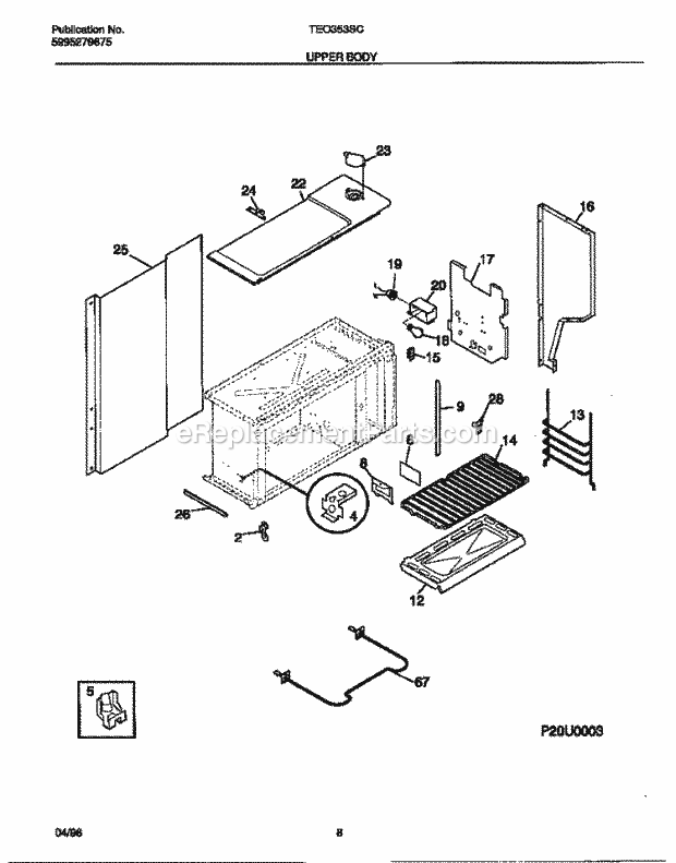 Tappan TEO353SCDC Freestanding, Electric Tappan Electric Range - 5995279675 Upper Body Diagram