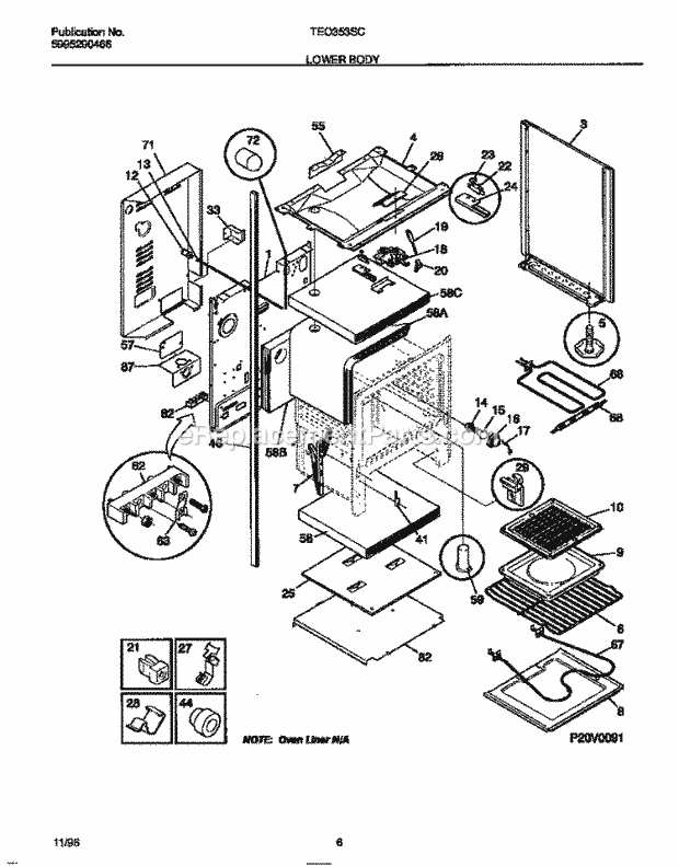 Tappan TEO353SCDD Freestanding, Electric Tappan Electric Range - 5995290466 Lower Body Diagram