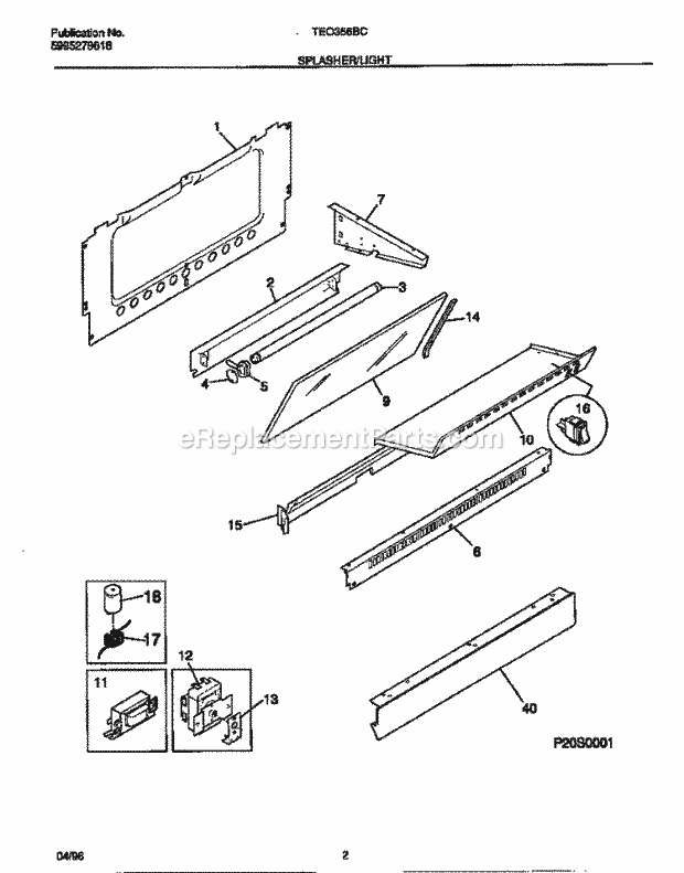 Tappan TEO356BCDC Freestanding, Electric Tappan Electric Range - 5995279618 Splasher / Light Diagram