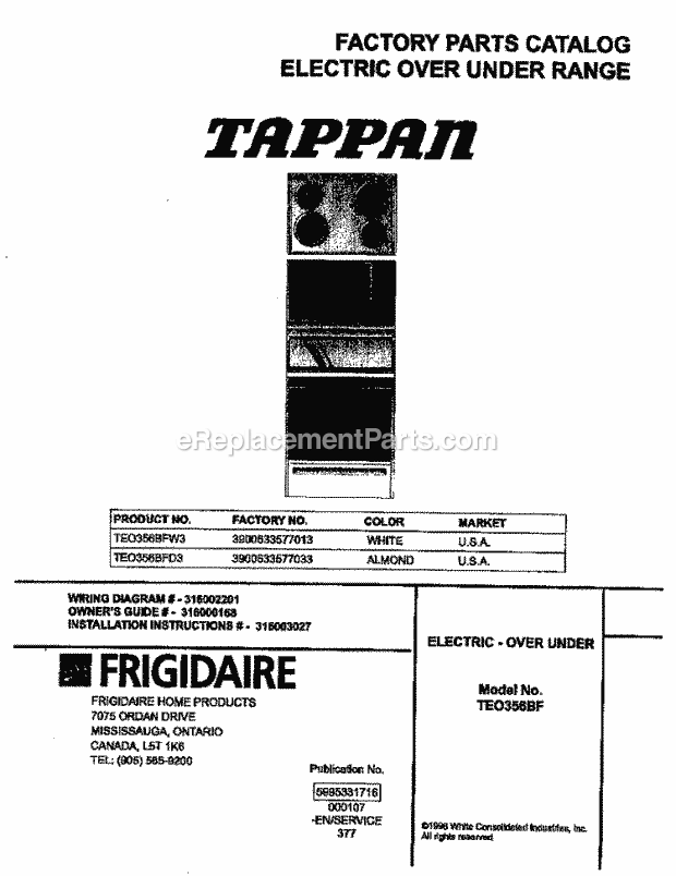 Tappan TEO356BFD3 Freestanding, Electric Tappan/Electric Range - P5995331716 Page B Diagram