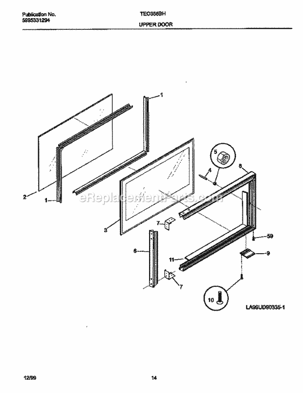 Tappan TEO356BHD1 Freestanding, Electric Tappan/Electric Range Upper Door Diagram