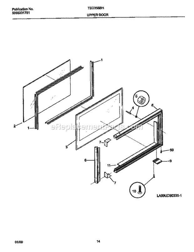 Tappan TEO356BHW2 Freestanding, Electric Tappan/Electric Range Upper Door Diagram